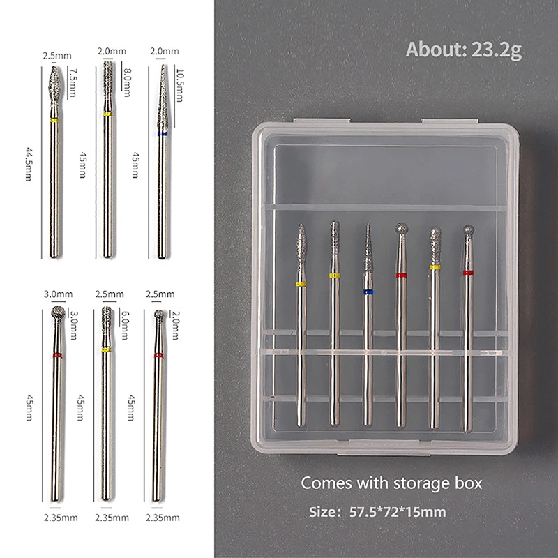 6Pcs/set Diamond Nail Grinding Head Polishing Grinding Nail Electric Manicure Tool Cuticle Nail Sander Drill Bit Accessories