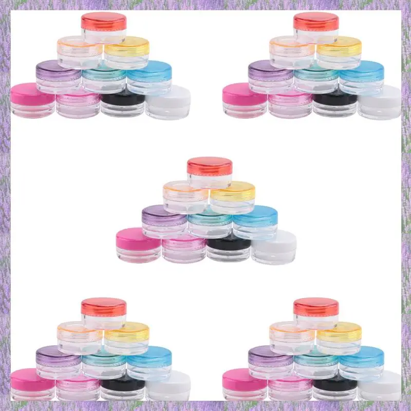 

A63K-250 Pieces Plastic Pot Jars Empty Cosmetic Container With Lid For Creams Sample Make-Up Storage, 5 G, 10 Colors