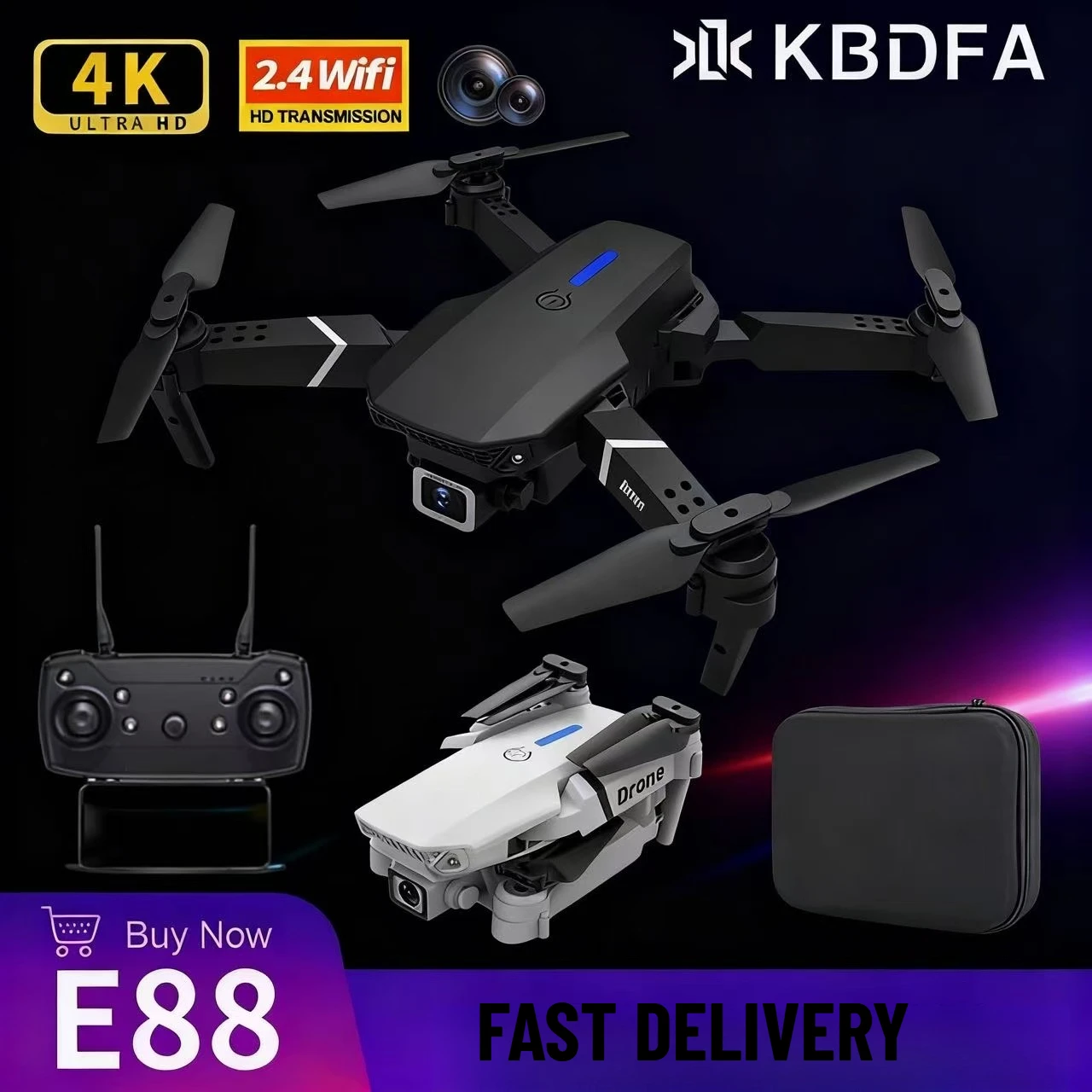 KDBFA 2026 新型 E88 Pro WIFI FPV ドローン 広角HD 4K 1080Pカメラ 高度維持機能付き RC 折りたたみ式クアッドコプター ドローン ヘリコプター おもちゃ ギフト