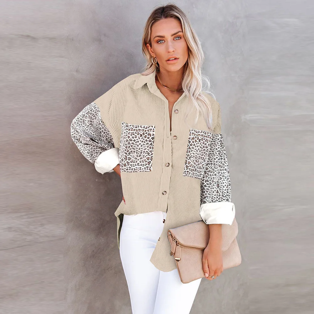 Casual da donna irt Autunno Inverno Stampa leopardata Lungo Sve Colletto rovesciato Capispalla a righe Cleanfit Sle Poliestere Cotone