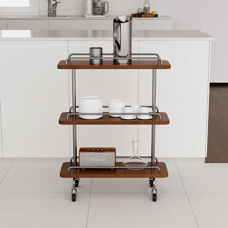 Medieval wabi-**** wind movable shelf light luxury trolley retro side storage