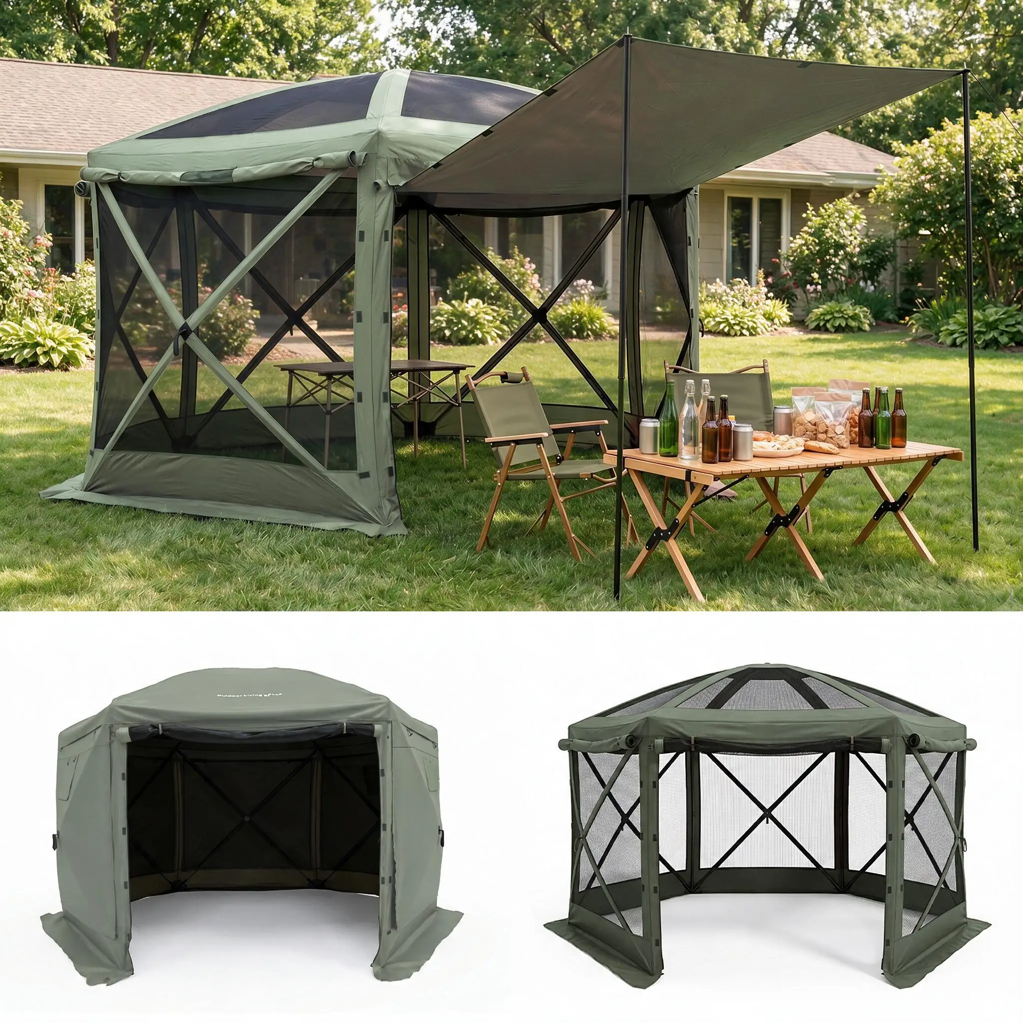 TCGBKAF 12x12FT Pop‑Up Gazebo Screen Tent with Removable Top, Heavy‑Duty One‑Click Setup Canopy Tent Waterproof Mosquito Net Sun Shelter for Patio Backyard Camping Outdoor Events