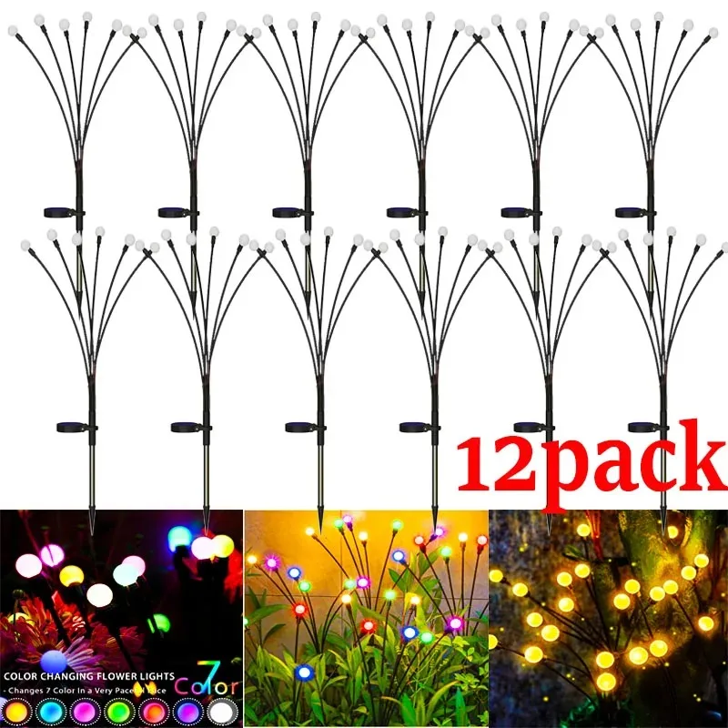 

12Pack Outdoor LED Solar Lights Waterproof Starburst Solar Firefly Lights Lawn Lamp Garden Lamp for Path Landscape Decorative