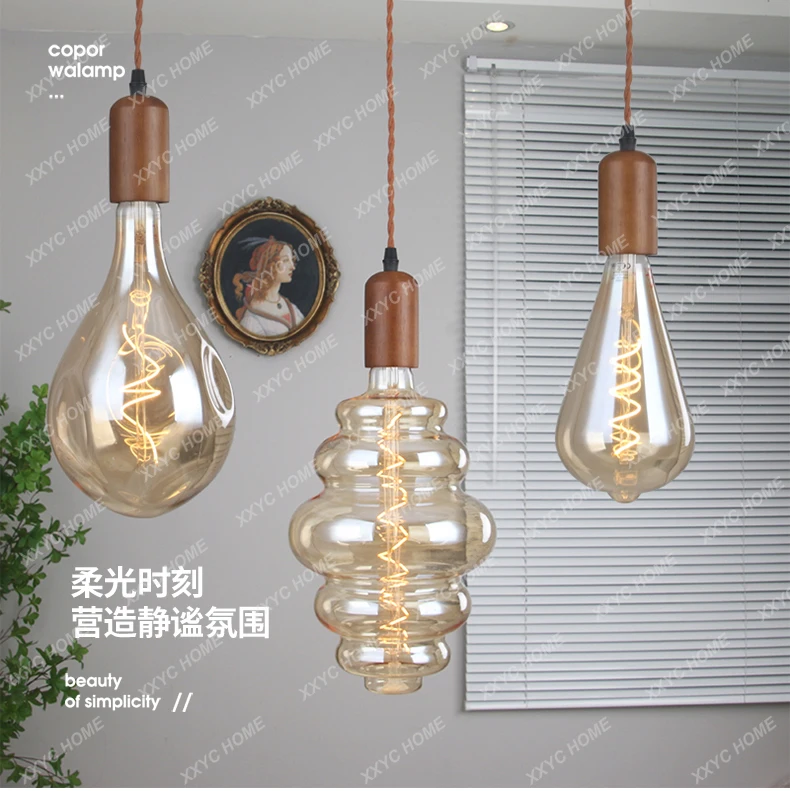 LED brown large bar light bulb light American tea room B & B Fu Art chandelier