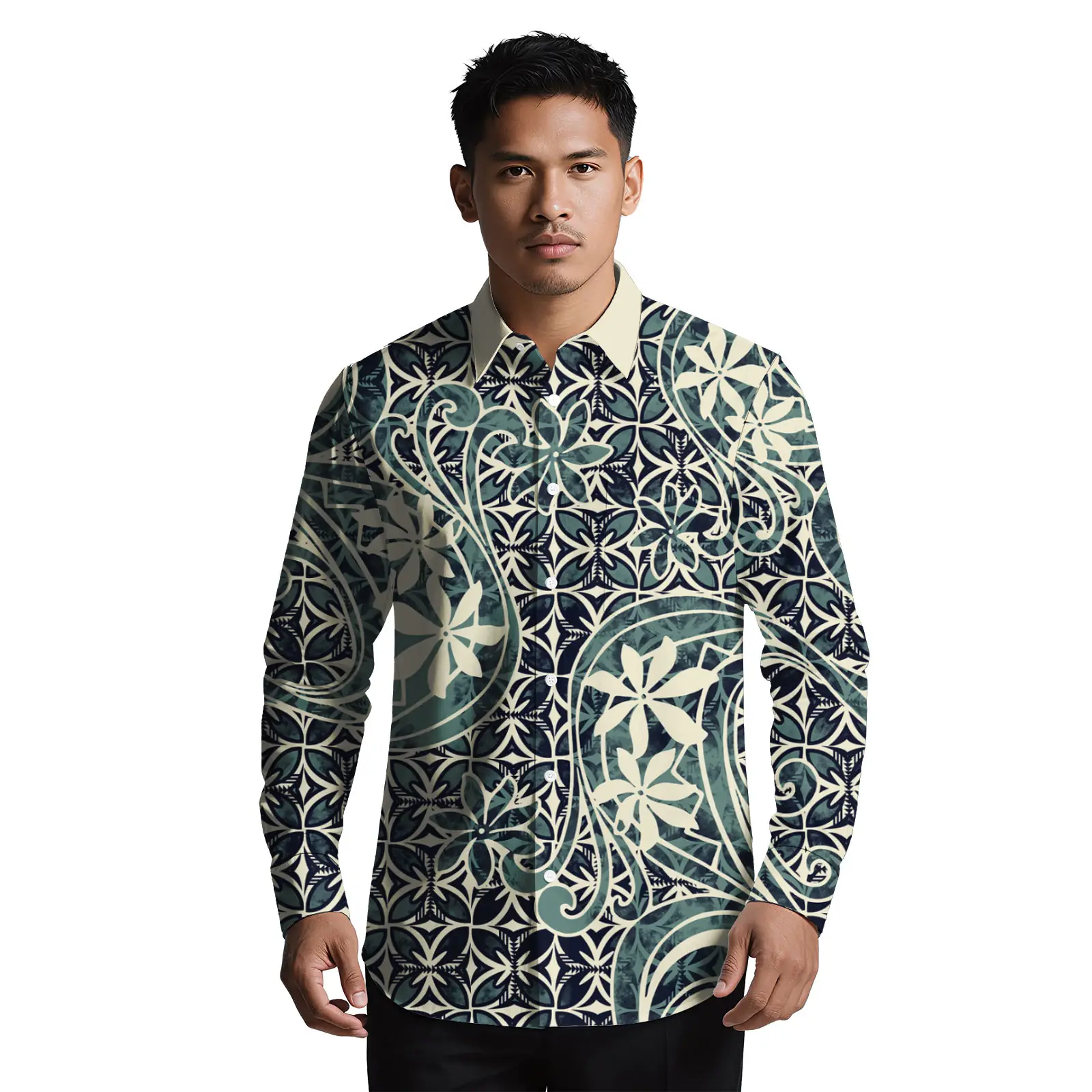 عيد الميلاد صور مخصصة البولينيزية القبلية تصميم الرجال زر تي شيرت ساموا الوشم تصميم ملابس للرجال قمصان هاواي ألوها #1