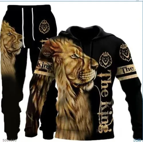 New 3D printed hooded sweatshirt set for spring and autumn men's pullover sweatshirt