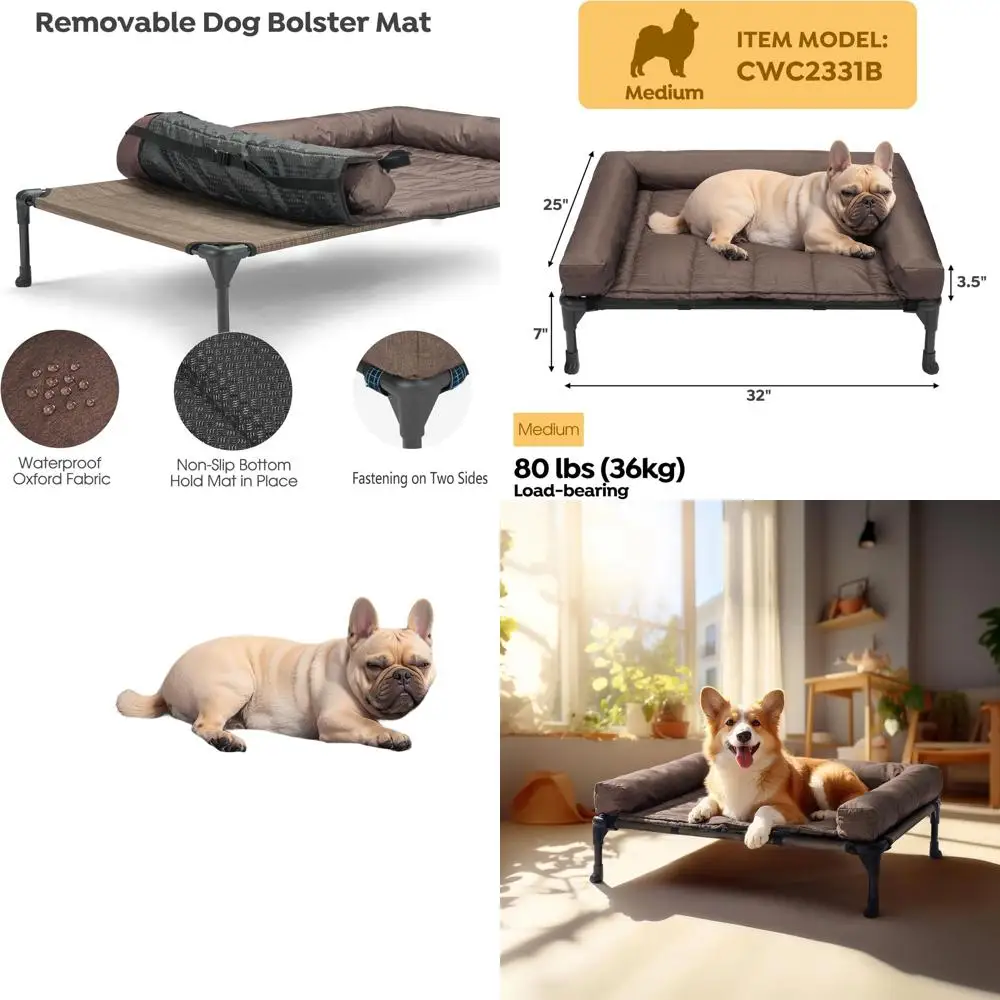 

Приподнятая кровать для собак со съемной водонепроницаемой подушкой-подголовником, дышащей сеткой и нескользящими ножками, подходит для использования в помещении