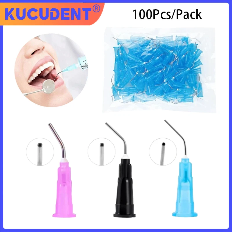 

100Pcs/Pack Dental Syringe Tips Bent Needle Tips for Composite Flow Etchant Delivery Disposable for Oral Care Procedures