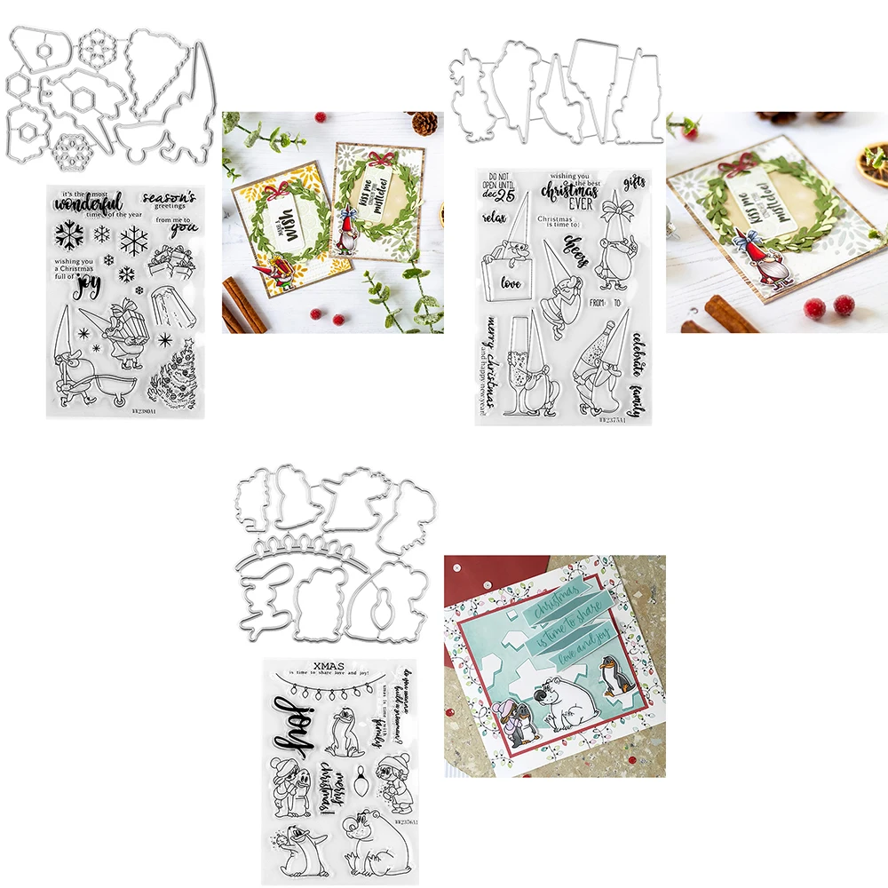 

2024 New Metal Cutting Dies and Clear Stamps Set Christmas Gnome Elf Pattern for DIY Scrapbooking Paper Card Making Template