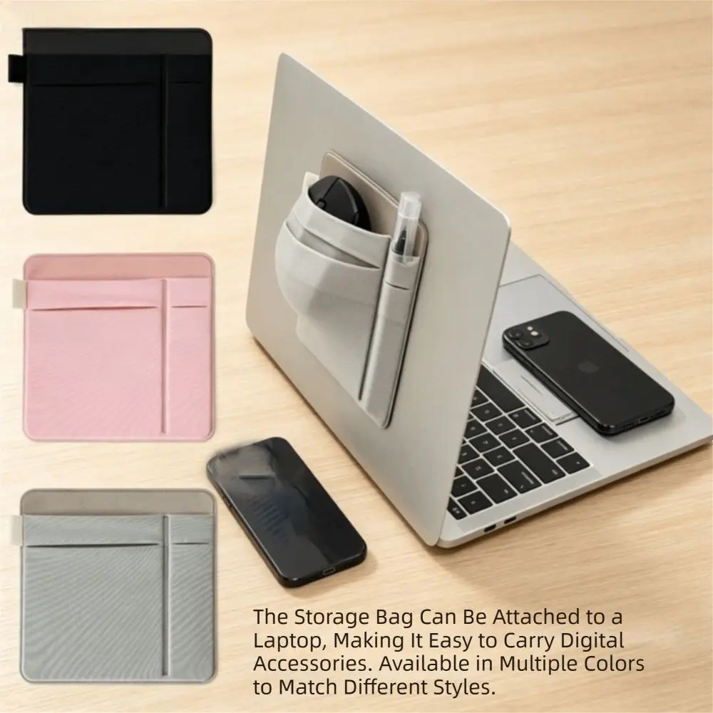 PU Leather Laptop Sticker Bag Elastic Canvas Selfadhesive Laptop Back Storage Bag Waterproof Multifunctional