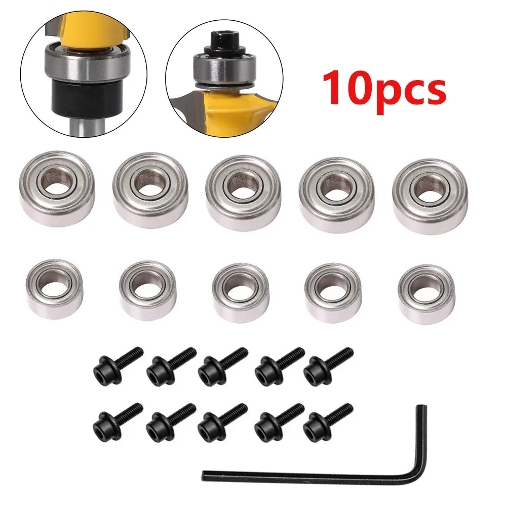 10pcs Router Bits Top Mounted Ball Bearings Guide For Router Bit Bearing Repair Woodworking Milling Cutter Bearing Accessories