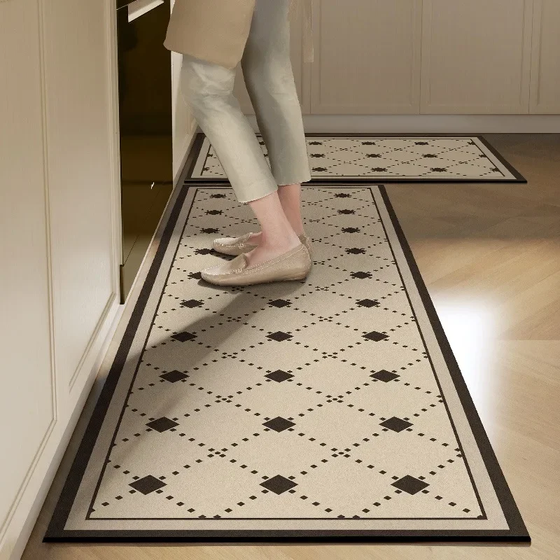 Kitchen Water-absorbing Carpet Non-slip Floor Mat Diatom Mud Oil-absorbing Foot Mats Brown Plaid Elegance Home Decoration Rug