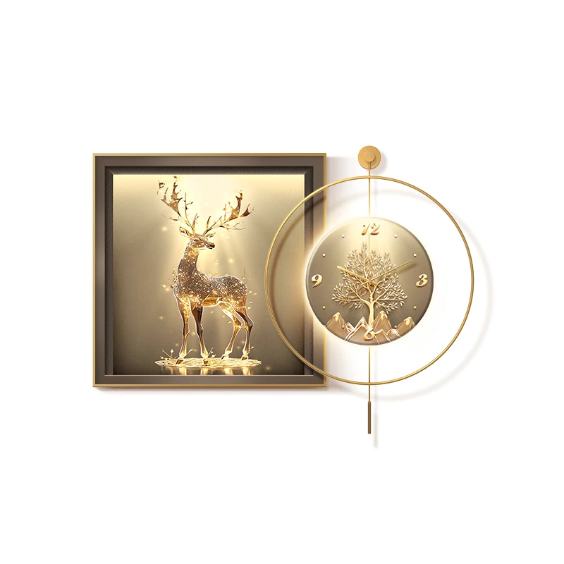 

Restaurant decorative painting deer dining room with lights when luminous clocks hanging paintings high-endbackground wallmurals