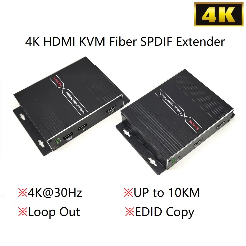 

4K HDMI KVM Fiber Optical Extender Video Transmitter Receiver Keyboard Mouse LC Port 2KM RS232 3D ESD Loop Out