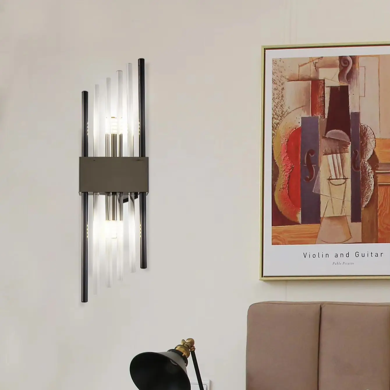 Lámpara de pared de latón y vidrio moderna, luz LED neutra de 110-240V, brillo que cambia de 3 colores, estilo escandinavo para sala de estar, dormitorio de Hotel