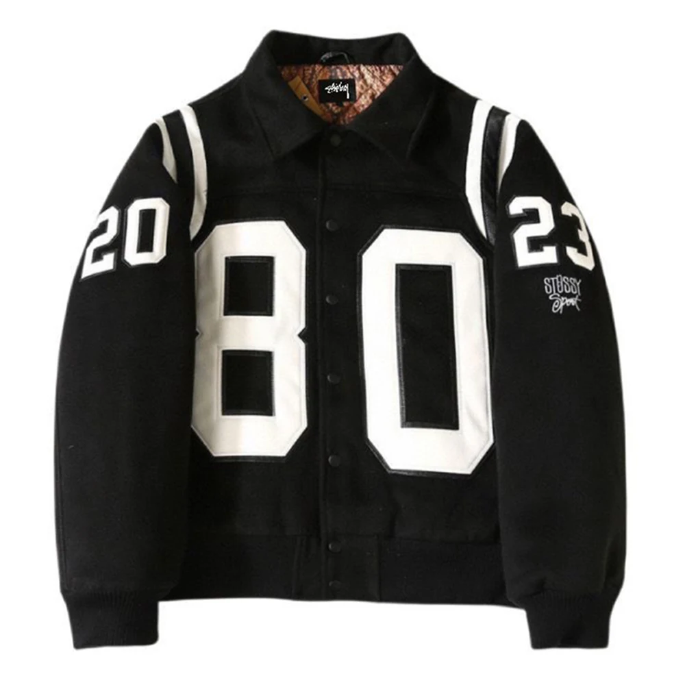 American Thickened Cold-Proof Jacket 2024 Autumn Winter Street Stand-Up Collar Embroidered Contrasting Hip-Hop Baseball Uniform