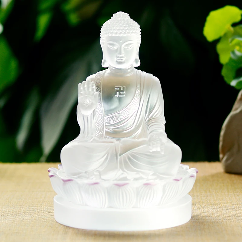 Statue de Bouddha Maitreya Transparente en Blanc Émaillé, Cadeau Artisanal Fait à la Main, pour Utilisation dans les Maisons et les Temples