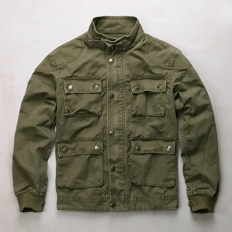 Mcikkny-chaquetas informales de camuflaje para hombre, abrigo Vintage de algodón con múltiples bolsillos, rompevientos