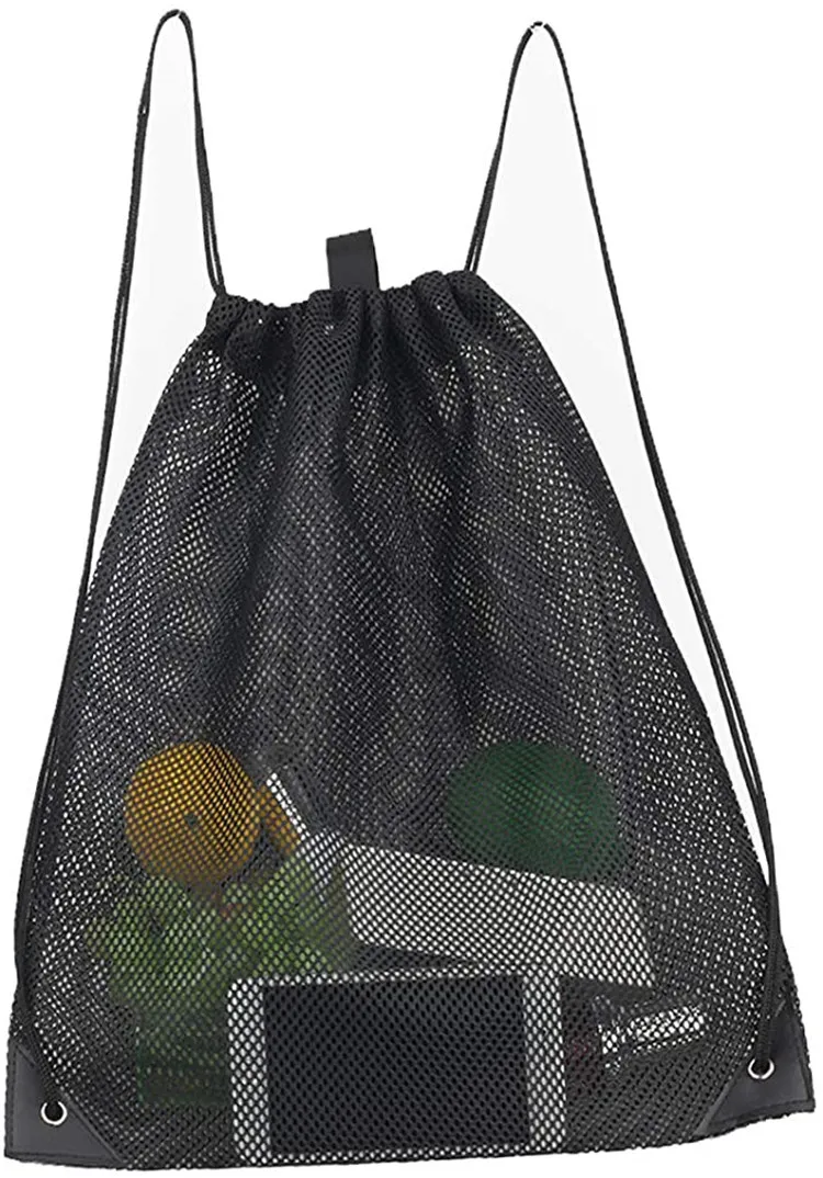 Portable Supermarket Fruit and Vegetable Drawstring Strap Pocket Beach Cloth Mesh Storage Bag Dirty Cloth Pull Rope Backpocket