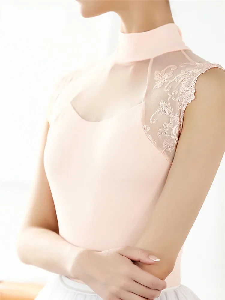 الوقوف طوق المطرزة الباليه ثياب النساء ملابس رقص قطعة واحدة بدلة تدريب الجمباز