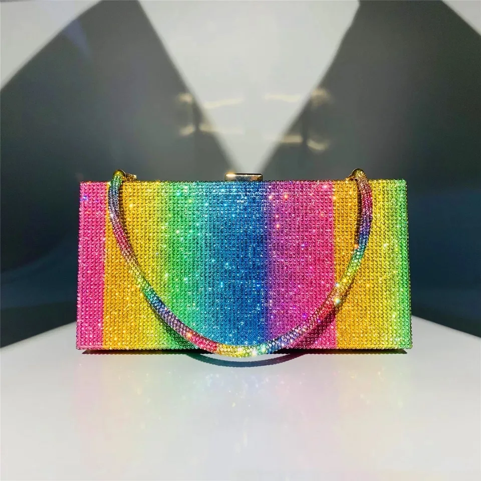 Rainbow Diamond Wedding Clutch Bag Elegant Party Evening Clutch Purse and Handbag for Women Luxury Designer Crossbody Bag