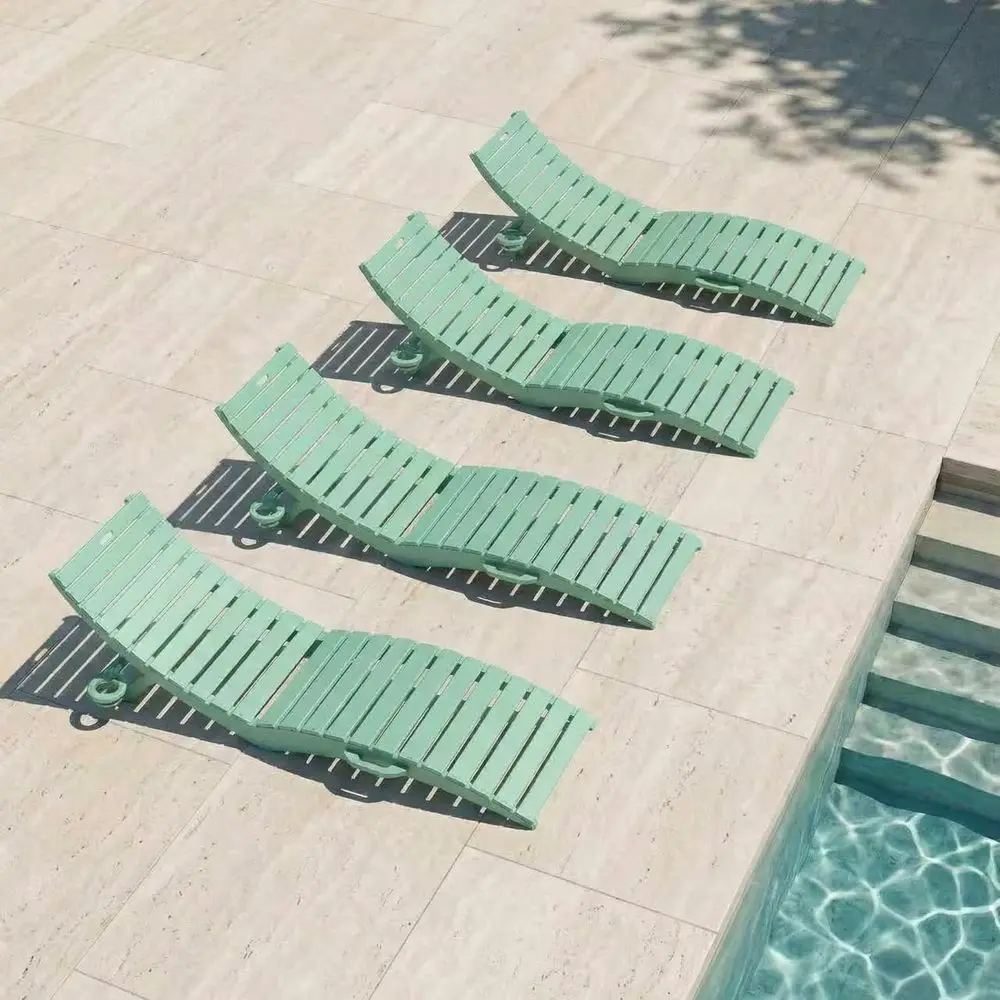 

4-Piece HDPE Outdoor Pool Lounge Chairs Set, Reclining Chaise with Cup Holders and Handles, Ideal for Patio, Poolside, Beach (Mi