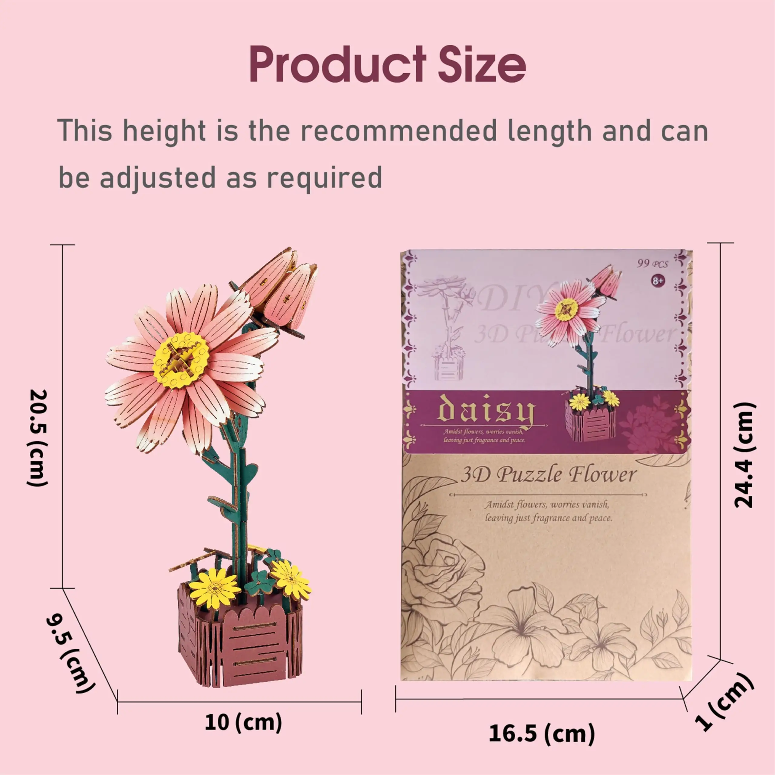 3D Flower Wooden Puzzles for Adults-Red Camellia, DIY Wooden Flowers Model Kit Building Set Crafts for Kids to Build Christmas