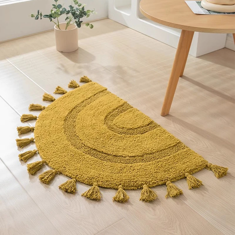 Semicircle Cotton Rug Handmade Tassels Mat Soft Kids Pet Game Play Area Carpet Children Bedroom Decorative Pad Home Room Decor