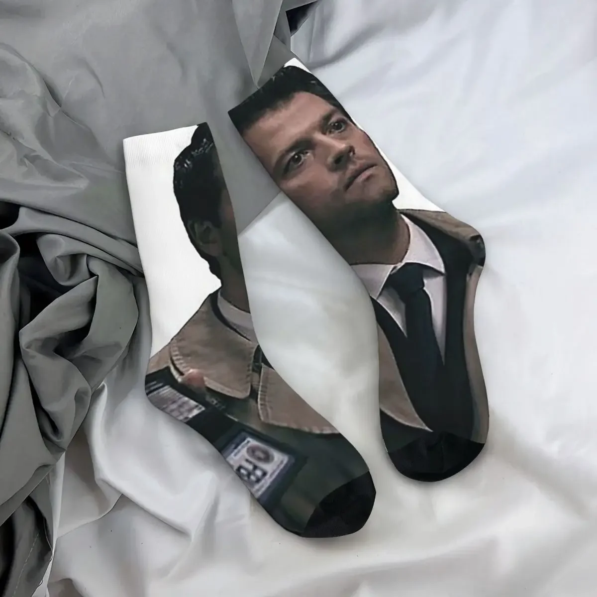 

All Seasons Crew Stockings Castiel FBI Badge Socks Casual Long Socks for Men Women Valentine's Day Gifts