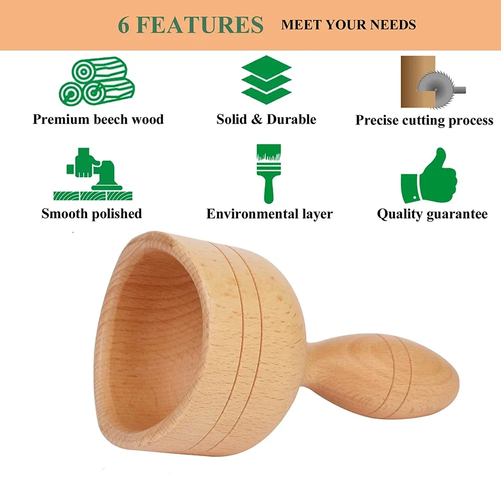 1Pcs Handhleld Wood Swedish Cup Body Sculpting Wooden Massager for Lympahtic Drainage, Anti-Cellulite, Muscle Pain Relief