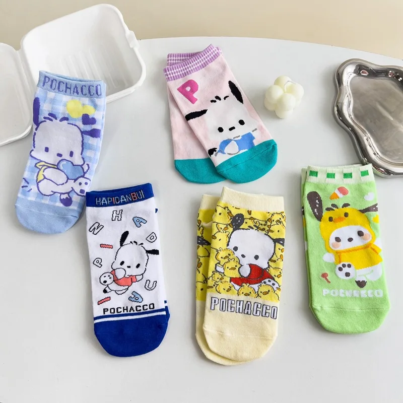 5-pairs Kawaii Sanrio Socks Pochacco Anime Cute Summer Student Movement Comfortable Breathable Cartoon Socks Toys for Girls Gift