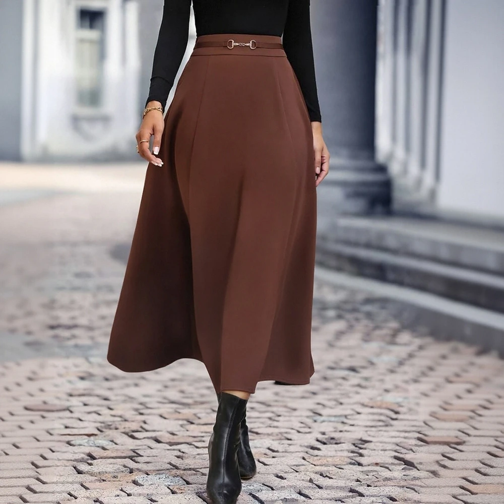 

Casual Mid-Length A-Line Skirt Spring Dress Autumn Fit Style Regular Waistline Women's Fashion Skirts