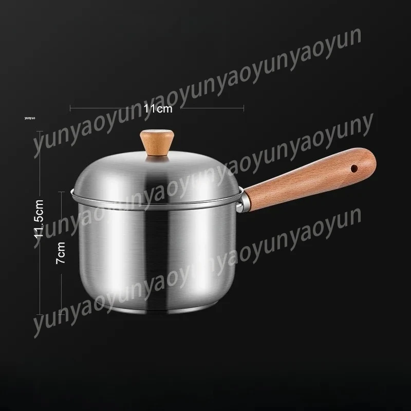 304 Stainless Steel Thick Milk Pot Instant Noodle Pot Household Wooden Handle Dormitory Small Soup Pot