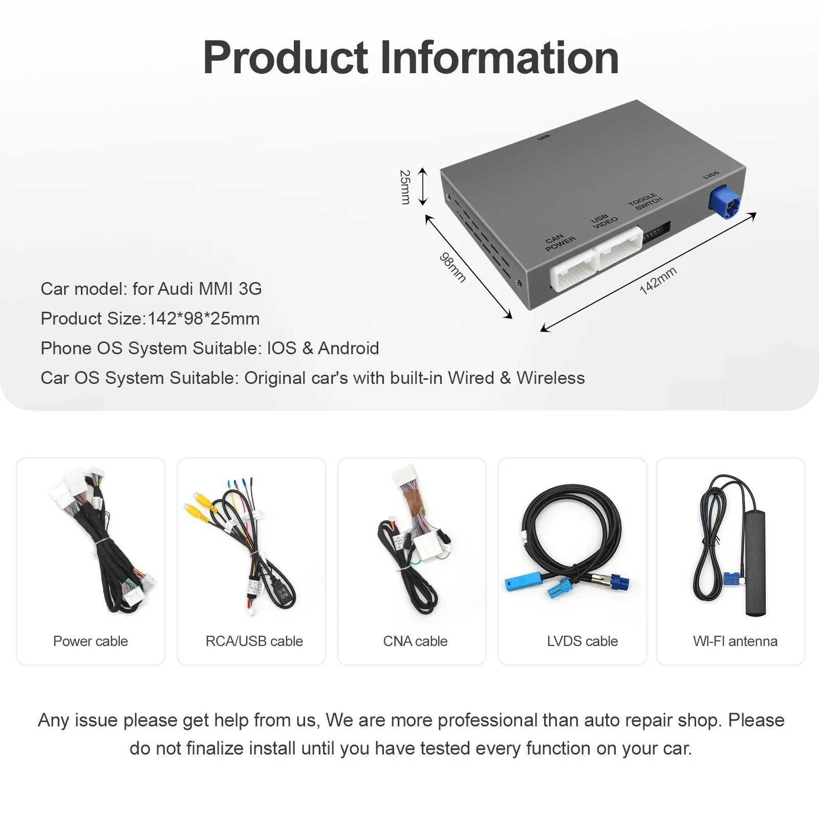 For Audi A6/A7 2010-2015 Wireless CarPlay/Android Auto Interface Retrofit MMI 3G Decoder Module Airplay Supports Rearview Camera