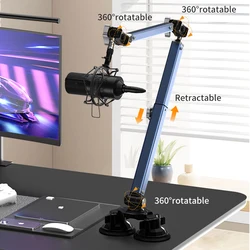 Mic Boom Arm Bureauhouder, microfoonstandaard Arm Profiel 360 ° Draaibare, verstelbare microfoonarm met afneembare stijgkolom voor streaming