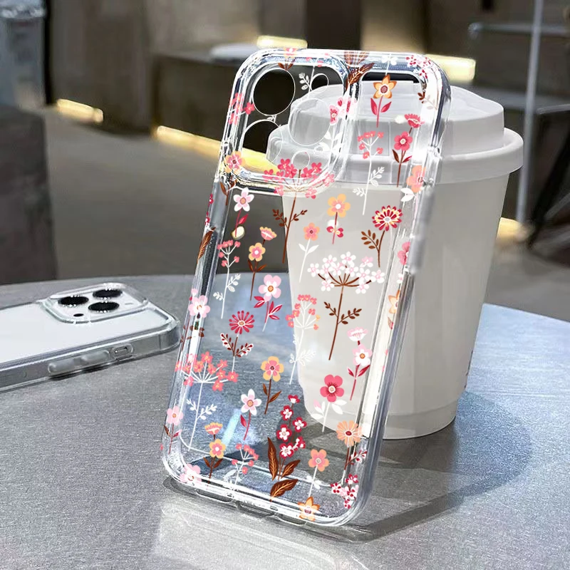 White Pink Floral Transparent Phone Case For Samsung Galaxy S26 Ultra S25 FE S24 S23 S22 Plus A17 A37 A57 A56 A55 A54 A53 Cover