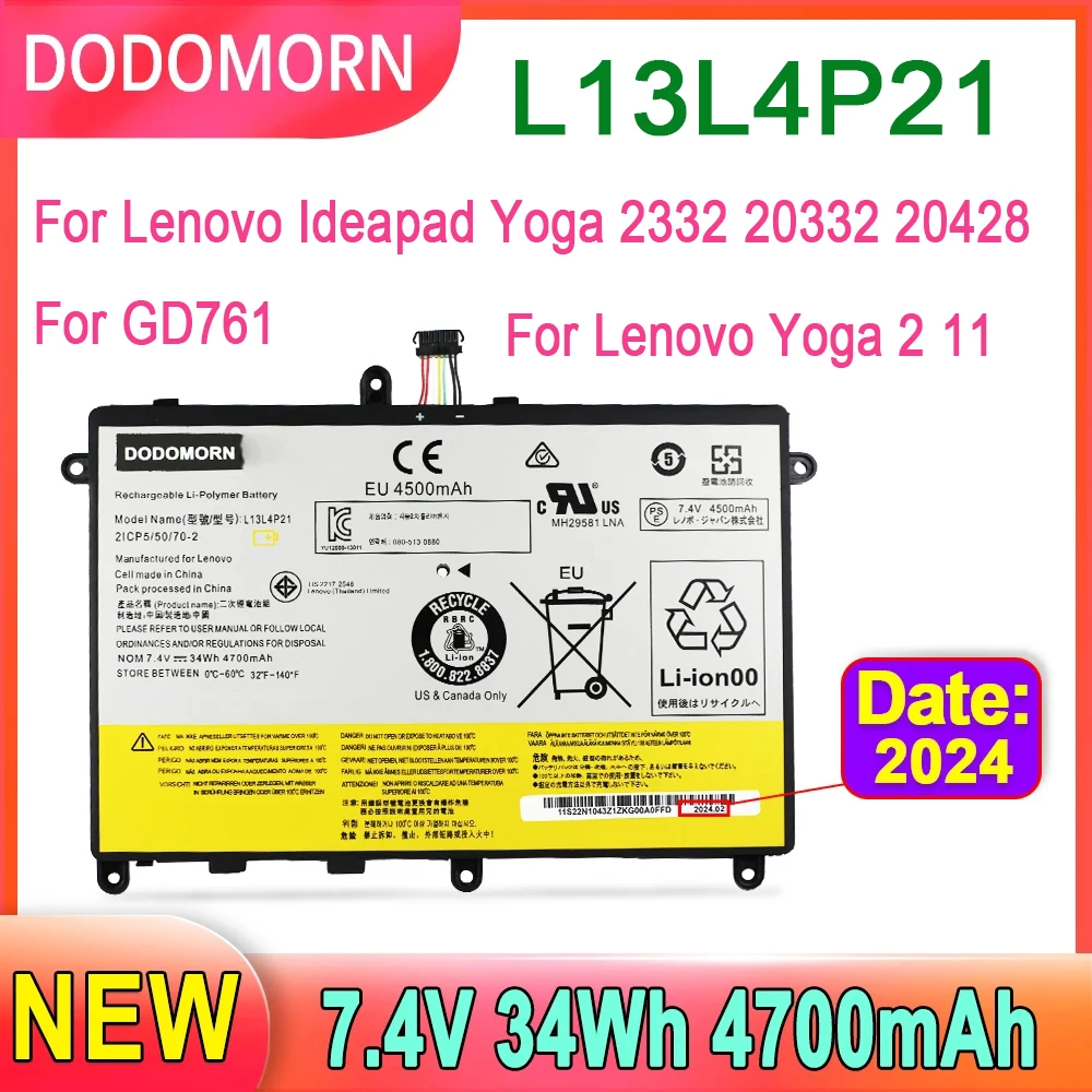 dodomorn l13l4p21 bateria do portatil para lenovo ideapad yoga 2332 20332 20428 11 substituir pecas l13m4p21 121500223 121500224 34wh 01