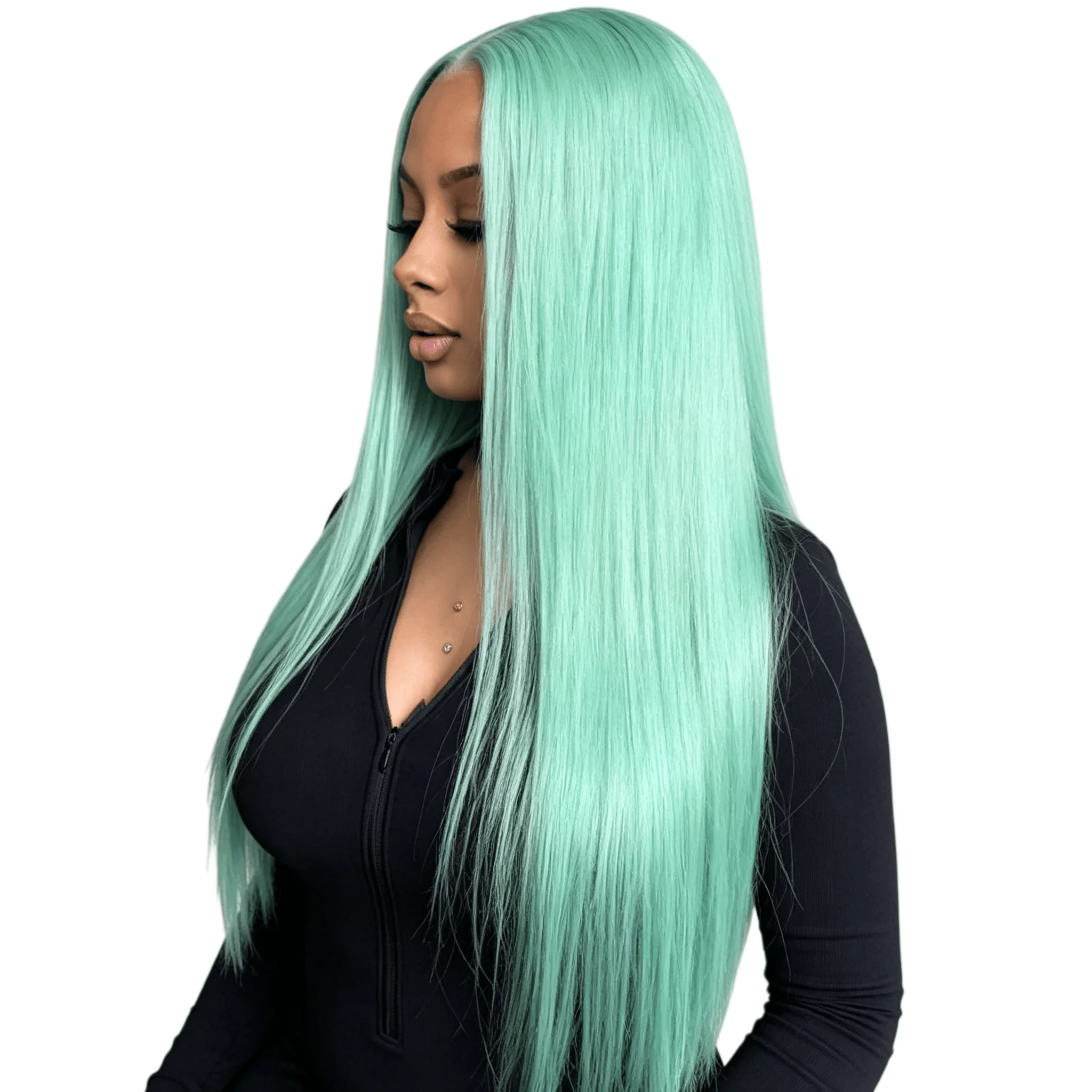 

Mint Green 13x6 Straight Human Hair Wig Bone Straight Lace Frontal Wig Pre Plucked Colored Blonde Virgin Hair Wig For Women 34in