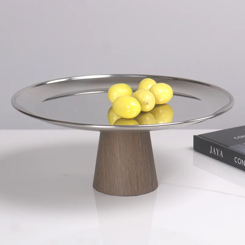 

Металлический поднос с имитацией древесины, поднос для фруктов на высоких ножках, журнальный столик для гостиной, поднос для кондитерских изделий, закуски, посуда для хранения безделушек