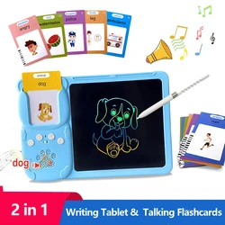 2 in 1 Talking Flash Cards & LCD Writing Tablet English Learning Education Toy with Audio Sound Gifts for Kids Boy Girl Toddler