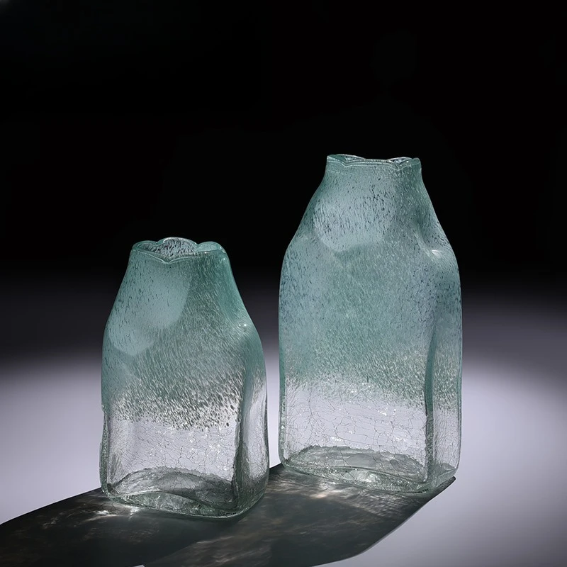 

Handmade Nordic style ice crack glass vase hotel model room living room restaurant gradual change color flower device