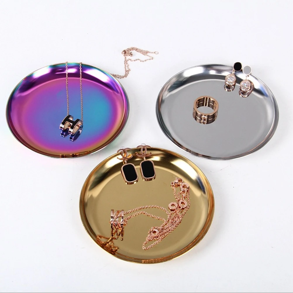 

3pcs Jewelry Storage Tray Metal Ring Earring Display Plate Organizer Tray For Necklace Keys Decoration