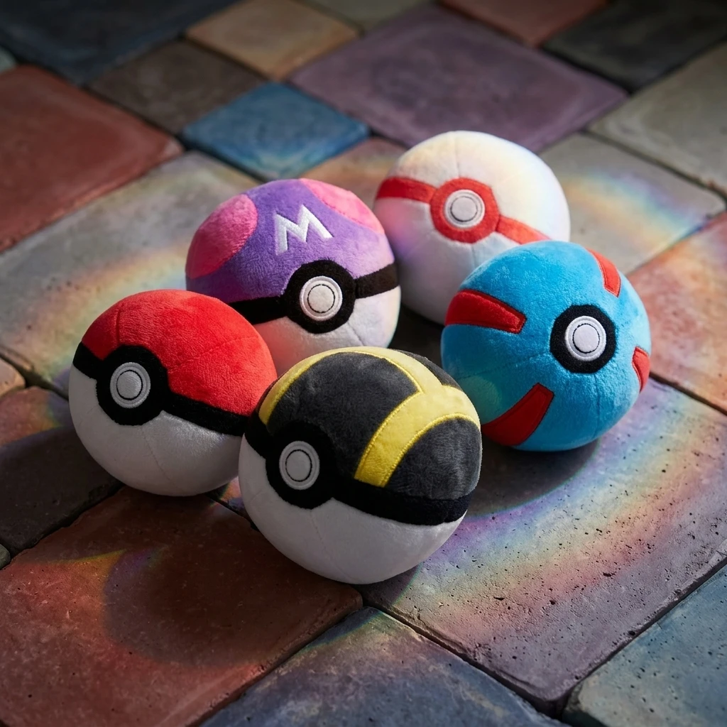 Pokeball Plush Toy 5 Inch 12cm Red Purple Black Blue White Soft Stuffed Ball Doll Collection Gift for Pokemon Fans Kids view 2