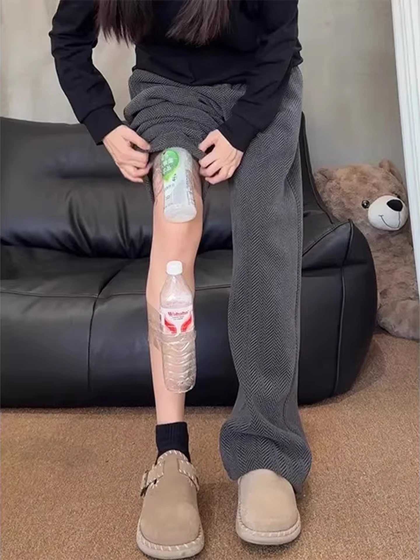 

Deep ey Thiened Fce Lined Straight Leg Men's Casual Pants Winter Sportswear Sweatpants Youth Trendy Wear Resistant