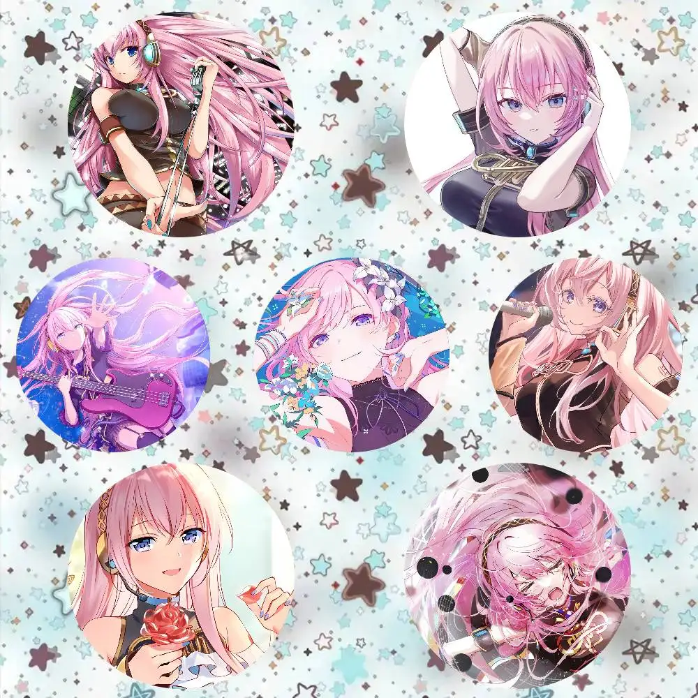 Pin Redondo de Megurine L-Luka, Cantante Virtual, para Mochilas, Maletines, Broche Láser, Regalos para Ropa