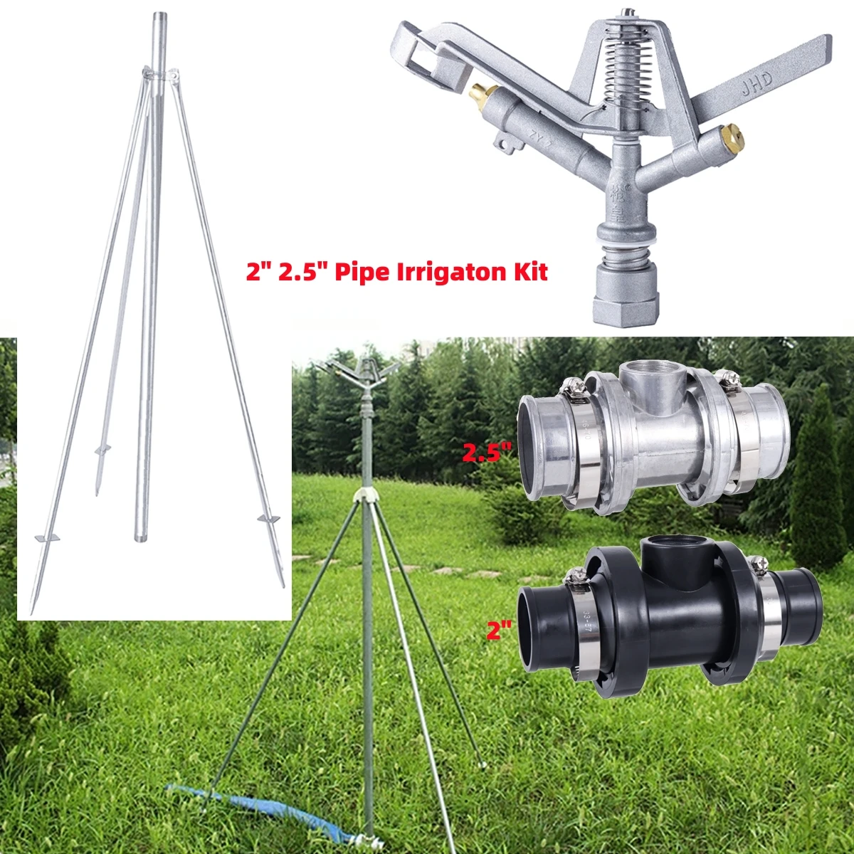 

1-дюймовый разбрызгиватель с двойными насадками и комплектом штатива 1,25 м для водопроводных труб 2 дюйма 2,5 дюйма, садовый сельскохозяйственный ирригационный набор большой площади
