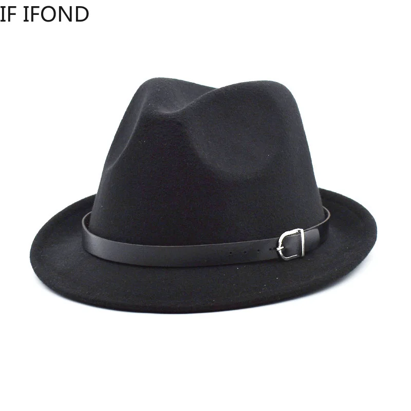 European Classical felt Fedoras Hat for Men Women Cowboy Trilby Cap Homburg Church Jazz Hat with Belt