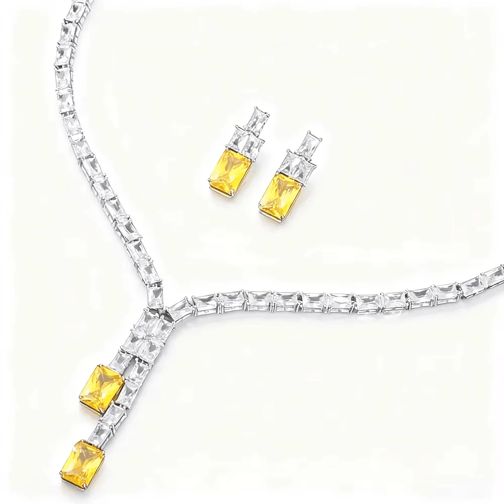 

Модные желтые серьги и ожерелье ThreeGraces с кубическим цирконием, геометрические квадратные серьги и ожерелье с кубическим цирконием, комплект украшений для свадебной вечеринки для женщин TZ880