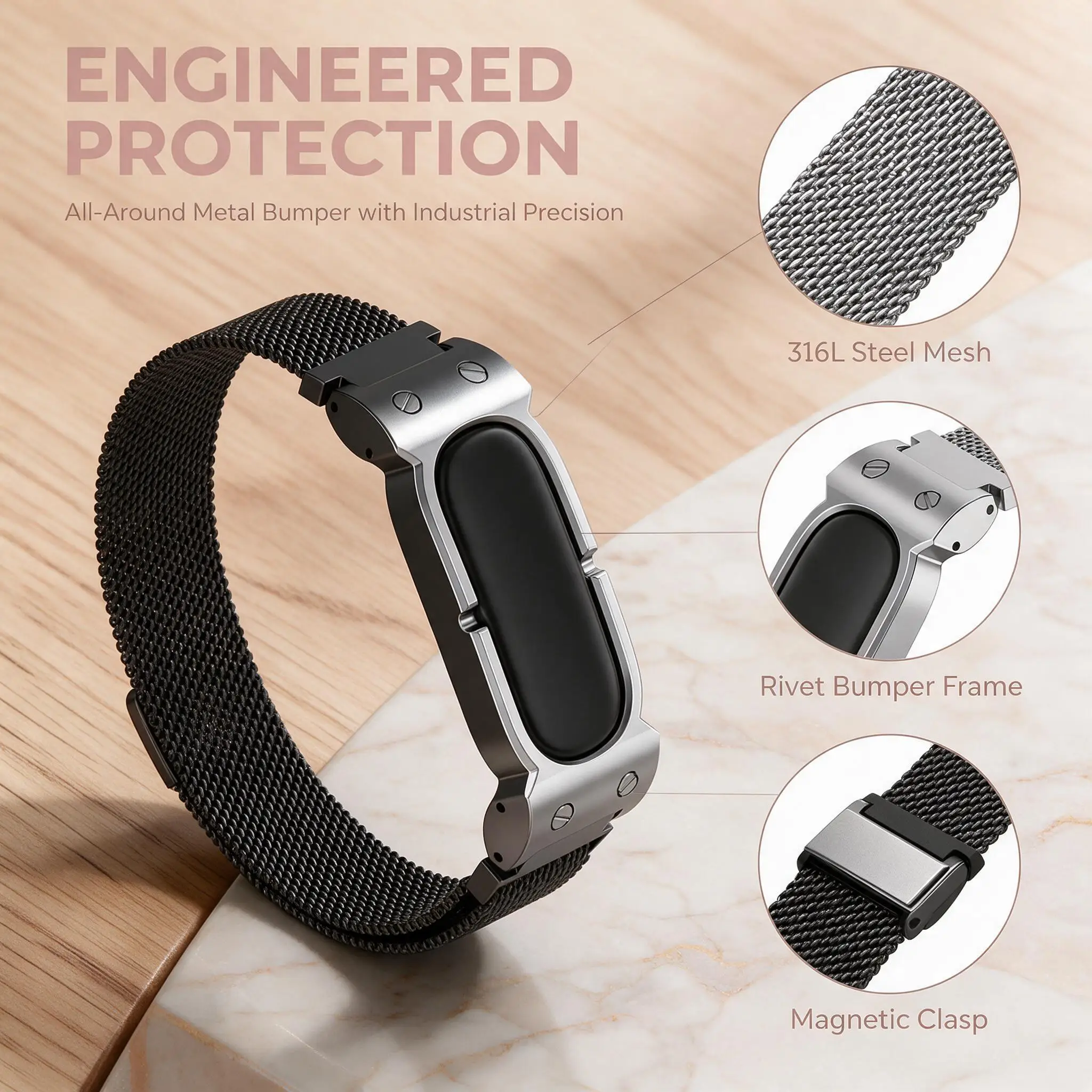 Stainless Steel Milanese Magnetic Watch Band for Google Fitbit Air High-End Fashion Metal Strap Compatible with Smartwatches