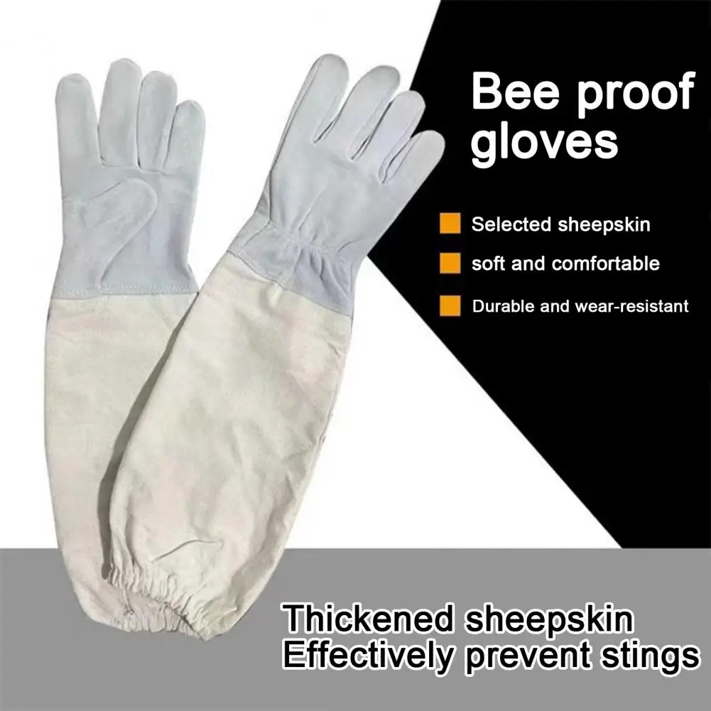 1 Pair Beekeepers Protective Gloves Anti-bee Breathable Long Sleeves Canvas Goat Leather Beekeeping Gloves Prevent Beehive tools